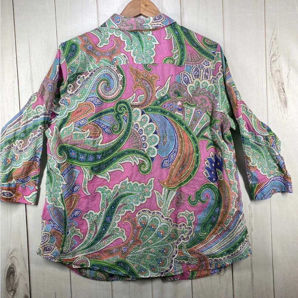 Lauren Ralph Lauren Shirt Womens 1X Plus Multicolor Paisley 3/4 Sleeve Button Up - Picture 2 of 6